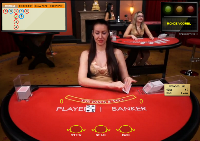 Play table game baccarat live in a casino room